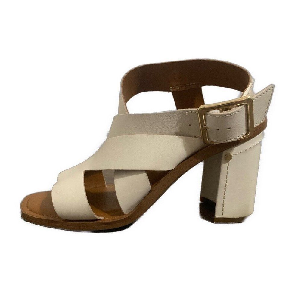 Franco sarto Cymbal ivory cream Genuine Leather block heel open toe sandals 7